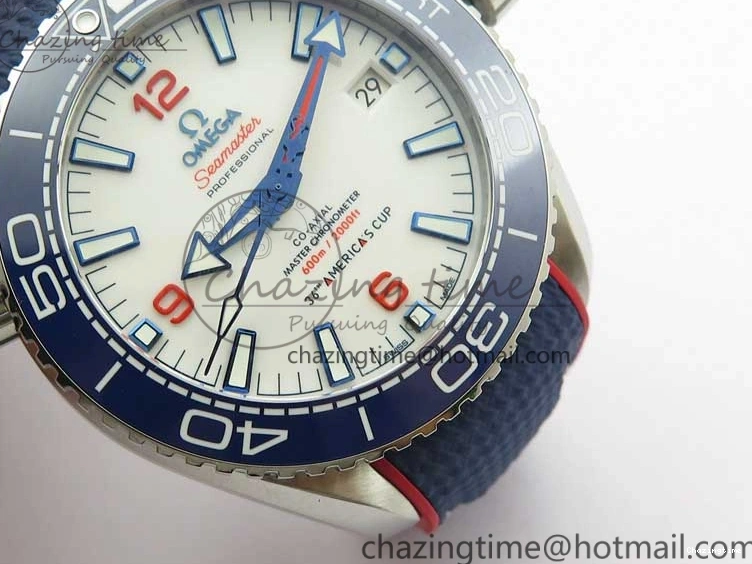 0117 Comfortable Planet Ocean 43.5mm America’s Cup VSF Best Edition White Dial On Blue Gummy Strap A 7900